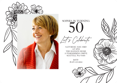 Outlined Floral Celebration Photo Card, 5x7
