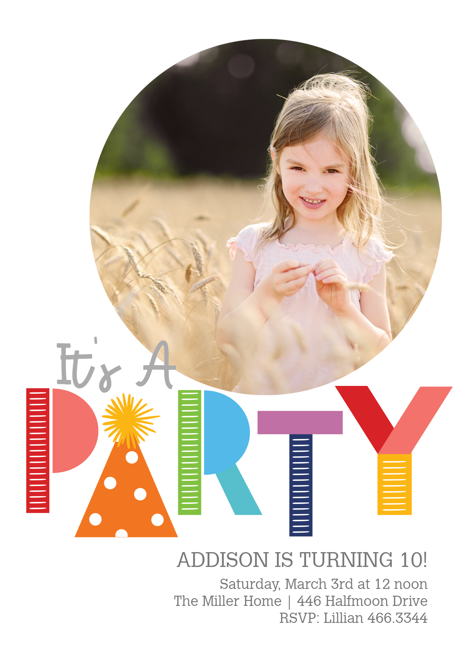 Party Hat Premium Double Sided Photo Card in White, 5x7, Vertical