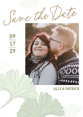 Elegant Ginko Leaves Save the Date Photo Card, 5x7