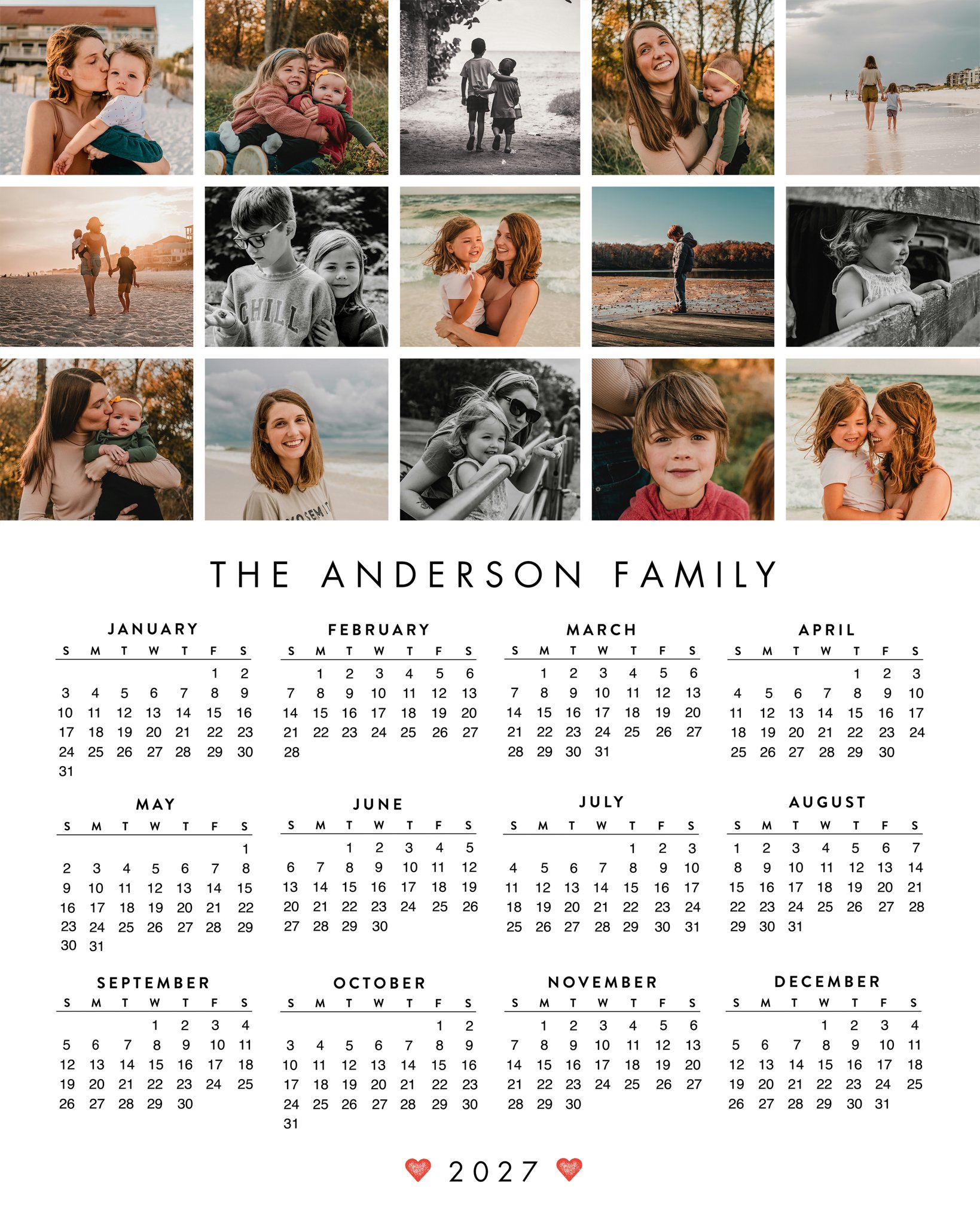 Poster Prints 16x20 Portrait 2027 Collage of 15 Customizable in White, Portrait