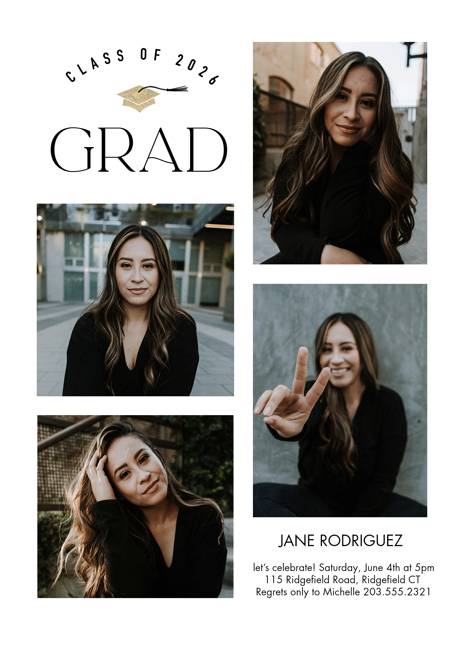 Grad 2026 Class Premium Double Sided Photo Card in White, 5x7, Vertical