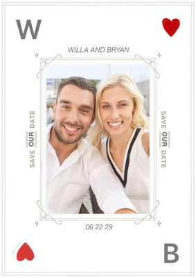 Two Hearts Play Cards Save the Date Photo Card, 5x7
