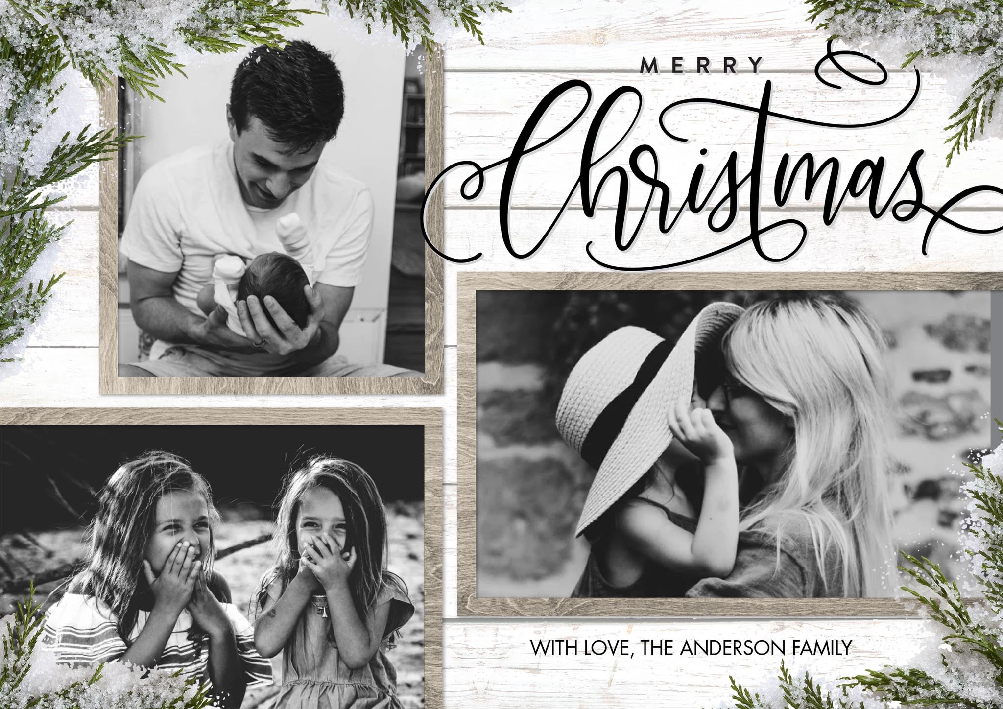 Christmas Evergreen Snapshots Premium Double Sided Photo Card in Black, 5x7, Landscape