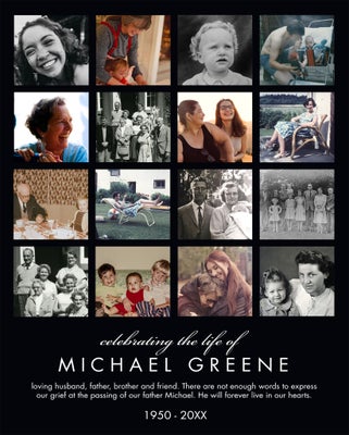 Portrait Memorial Collage of 16 Board Prints