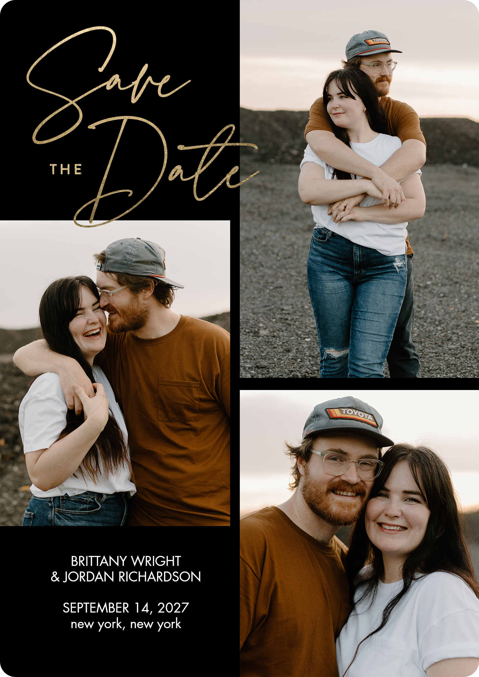 Save Date Collage Single Sided Photo Card in Black, 5x7, Portrait