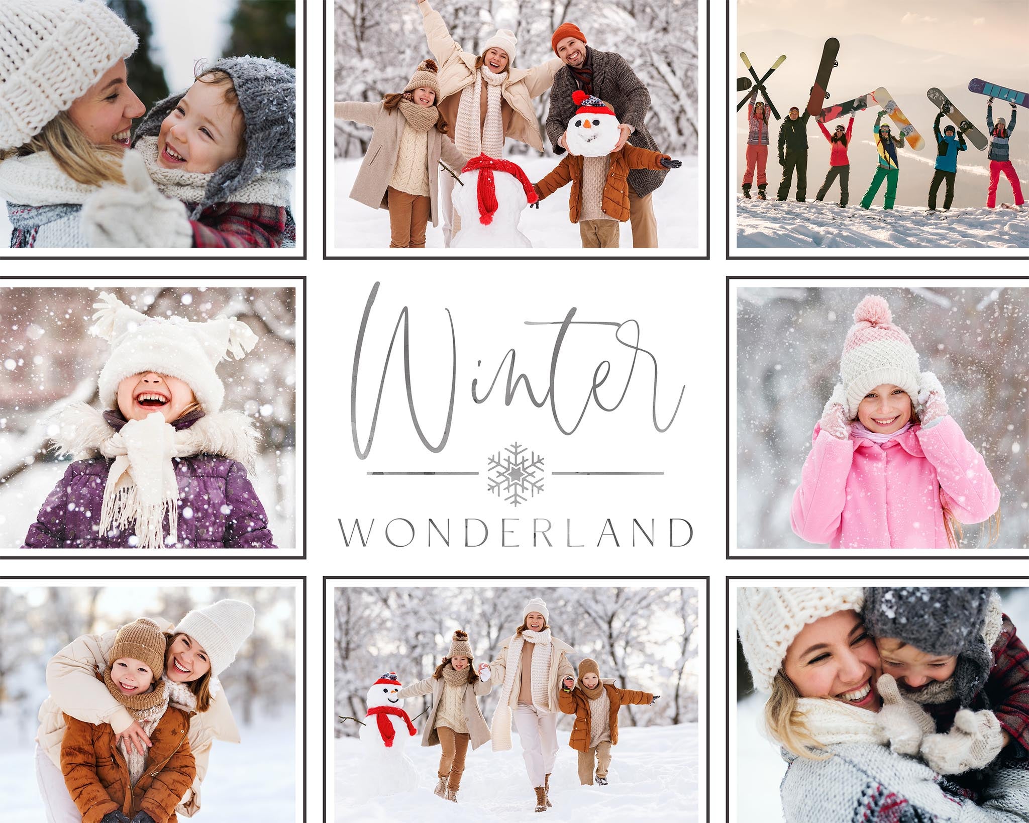 Poster Prints 11x14 Winter Collage Customizable in White, Horizontal