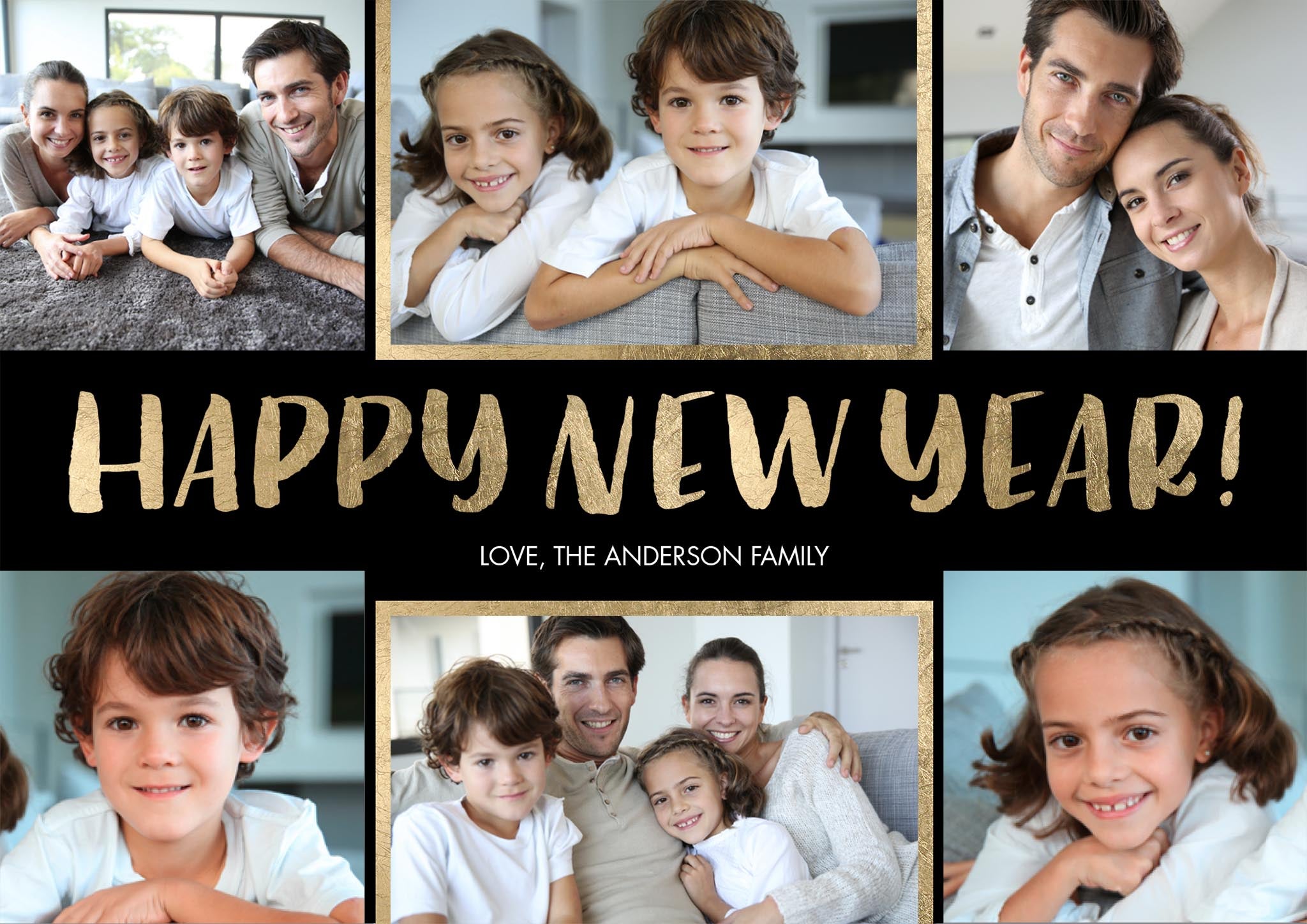 New Year Collage Premium Double Sided Photo Card in Black, 5x7, Landscape
