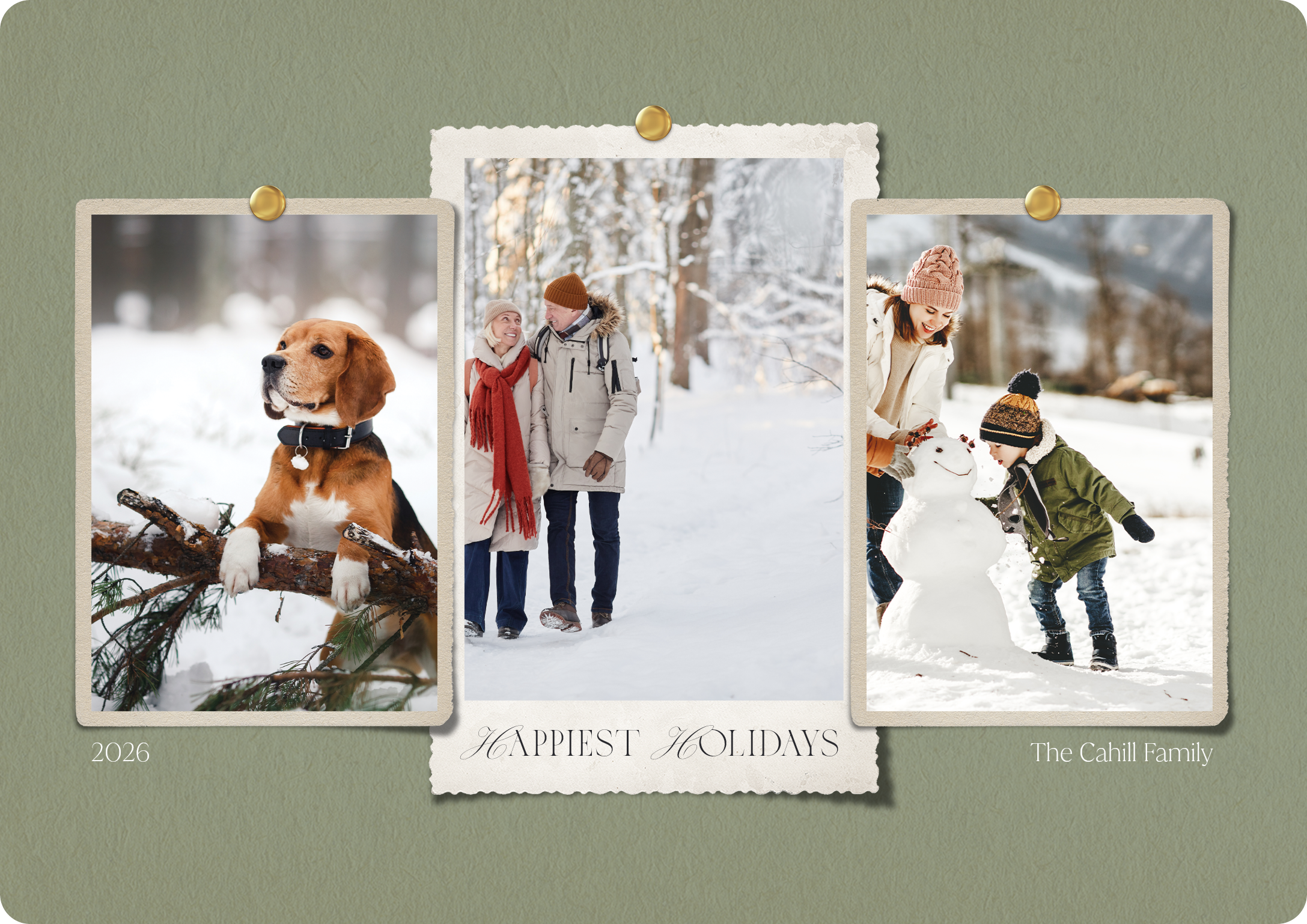 Pinned Photo Holiday Premium Double Sided Photo Card in Green, 5x7, Horizontal