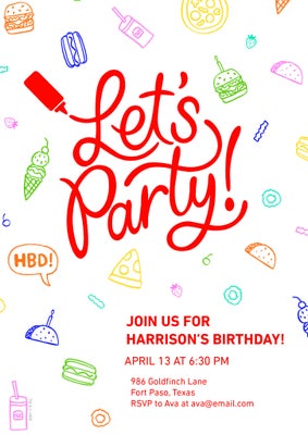 Fun Doodle Foodie Party Invitation By Hallmark Photo Cards, 5x7