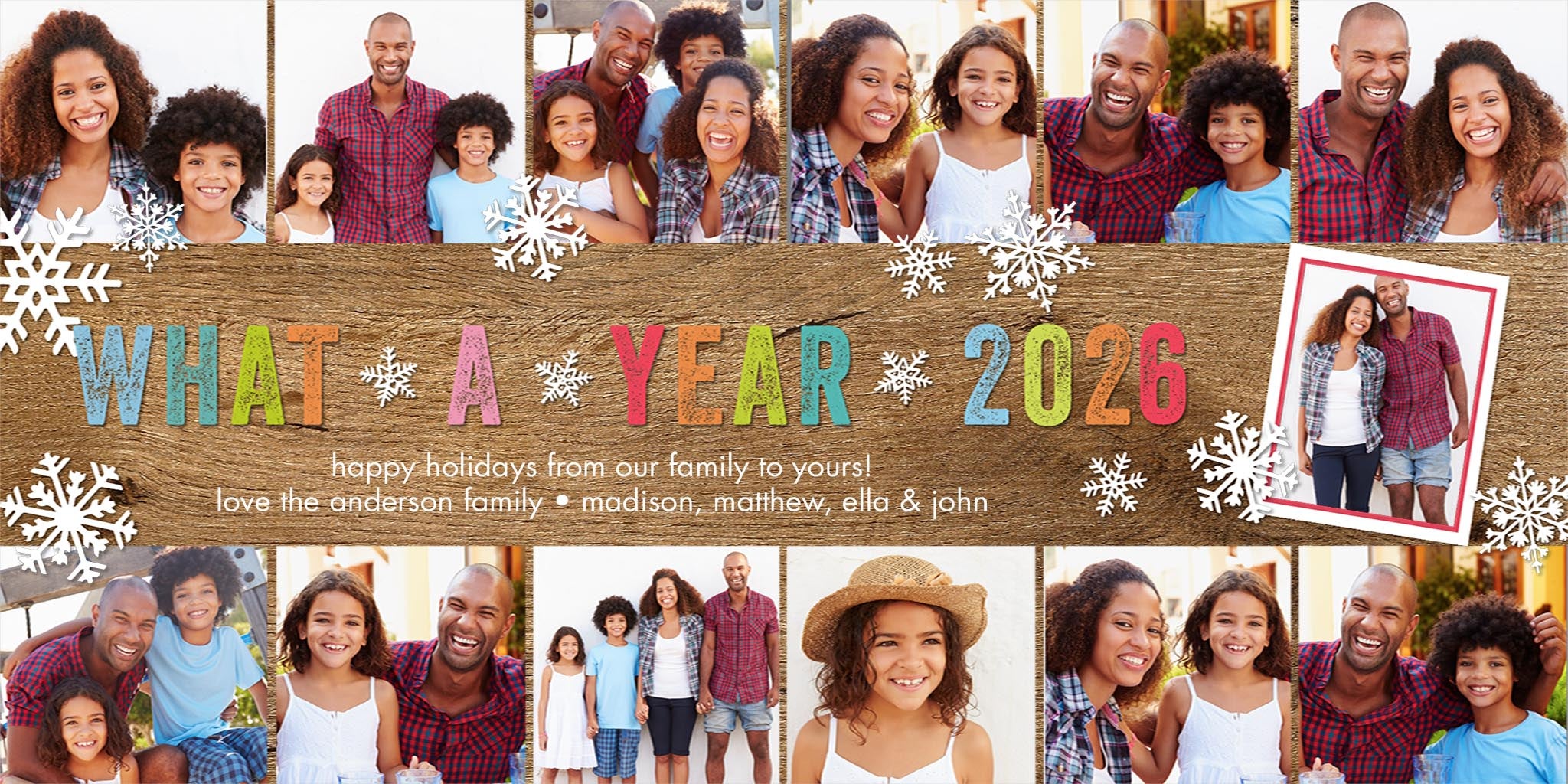 Holiday 2026 What A Year Photo Card, Square in Brown, 4x8, Landscape