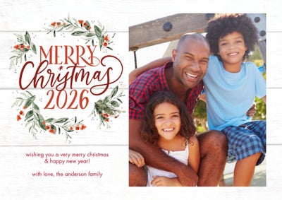 2026 Christmas Rustic Wreath Photo Card, 5x7