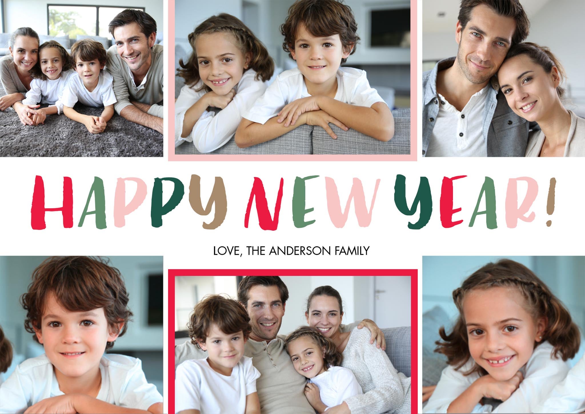 New Year Collage Premium Double Sided Photo Card in White, 5x7, Landscape