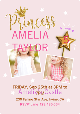 Princess Party Photo Card, 5x7