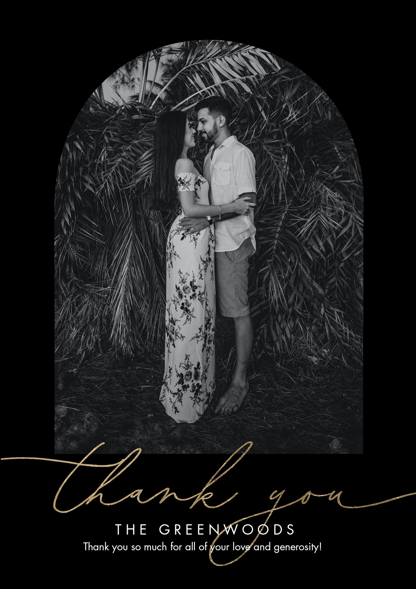 Thank You Script Arch Premium Double Sided Photo Card in Gold, 5x7, Portrait