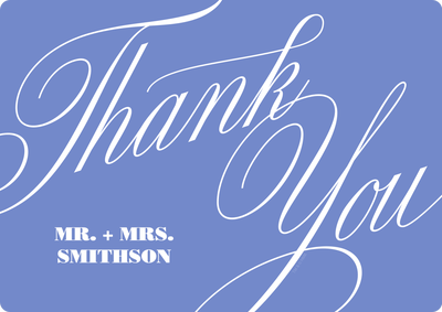 Elegant Blue Calligraphy Thank You Photo Card, 5x7