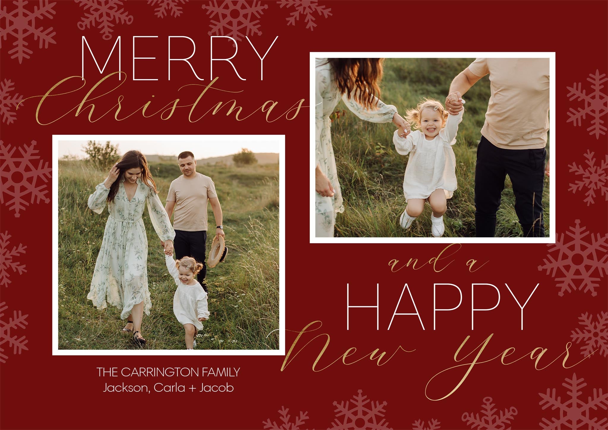 Elegant Season Collage Premium Double Sided Photo Card in Red, 5x7, Horizontal