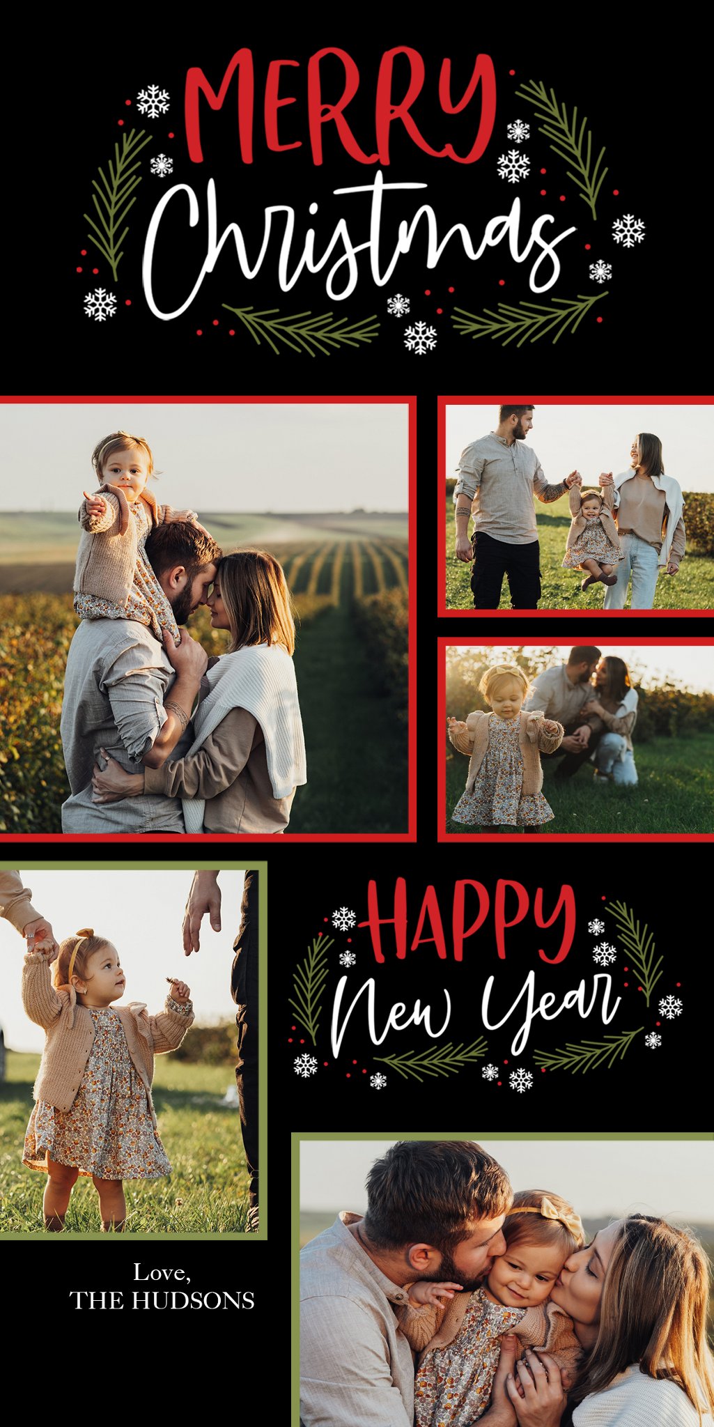 Seasonal Frames Collage Photo Card, Square in Black, 4x8, Vertical