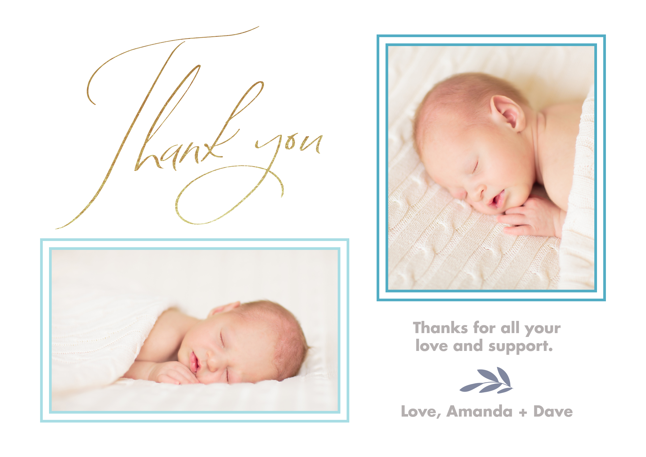 Oh Baby Premium Double Sided Photo Card in Blue, 5x7, Horizontal