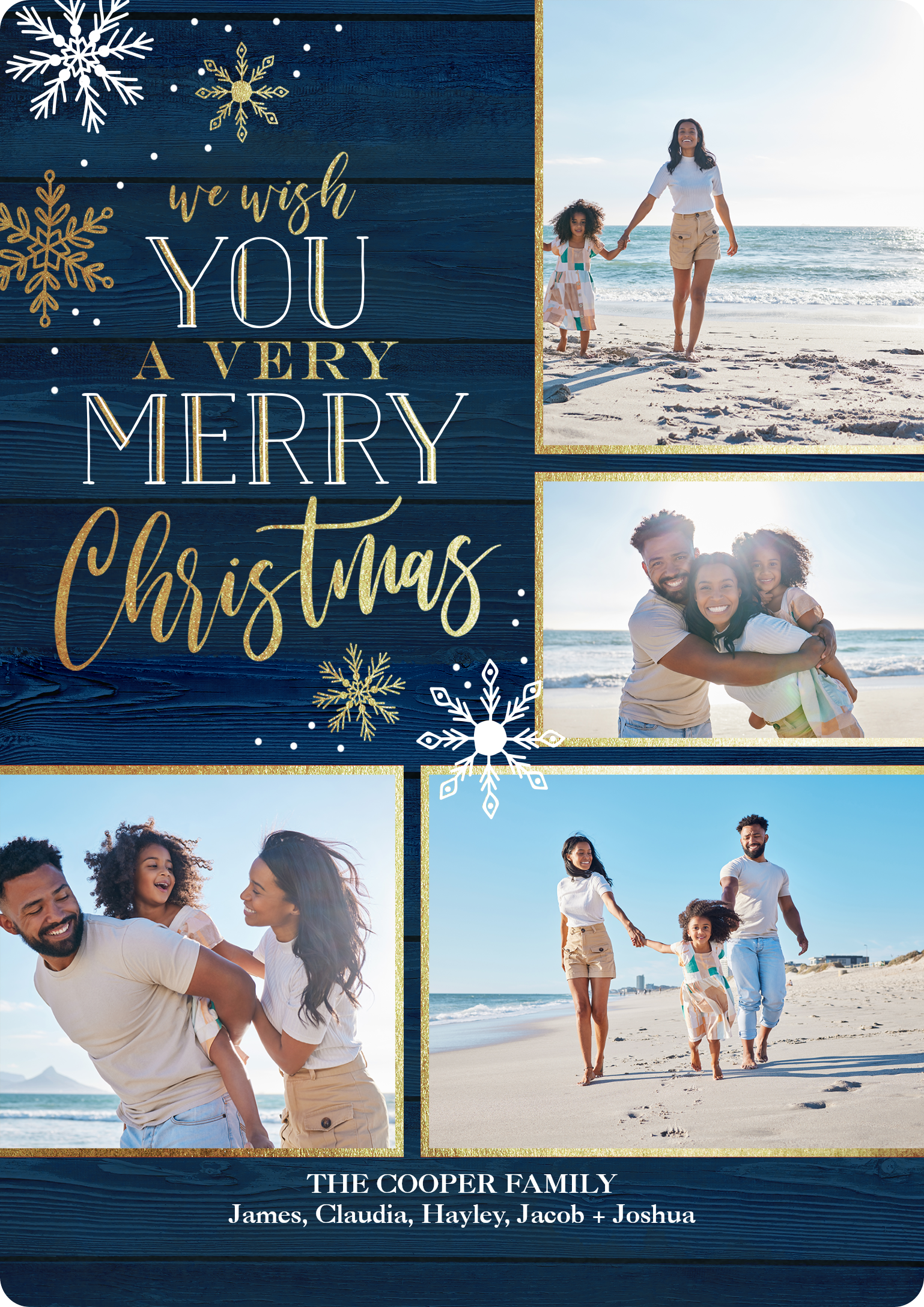 Ornate Snowflakes Collage Premium Double Sided Photo Card in Blue, 5x7, Vertical