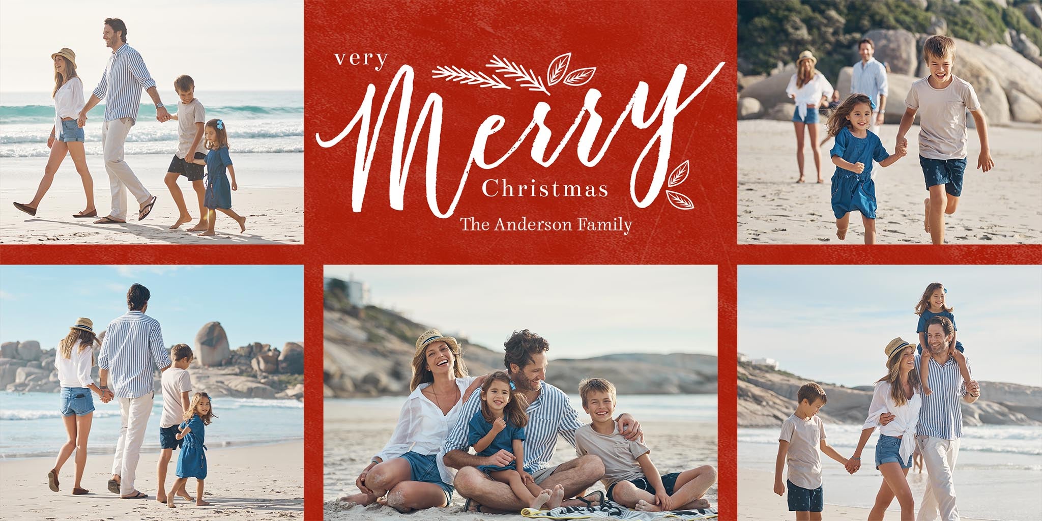 Merriest Of Times Collage Photo Card, Square in Red, 4x8, Horizontal