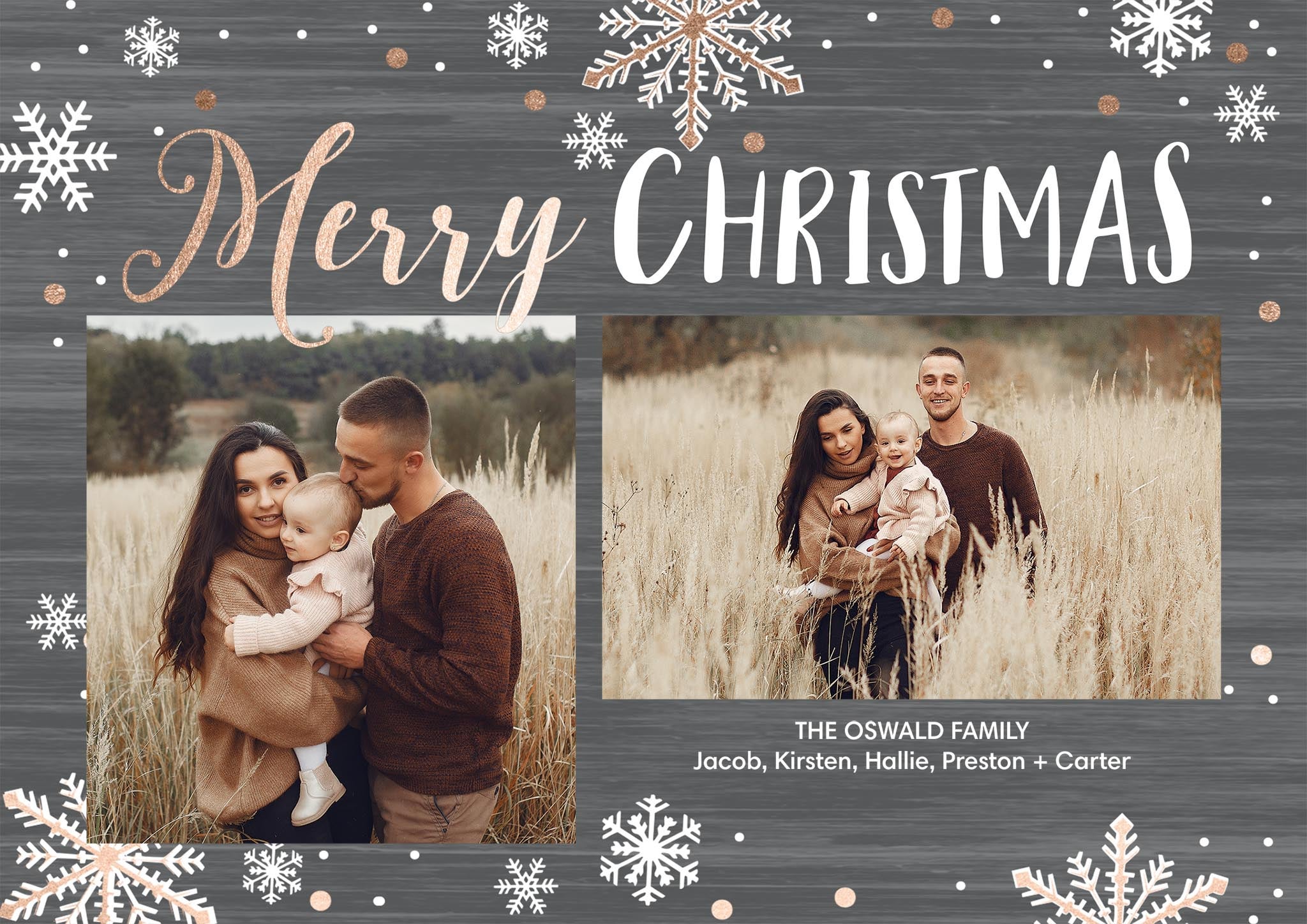 Christmas Spectacle Collage Premium Double Sided Photo Card in Grey, 5x7, Horizontal