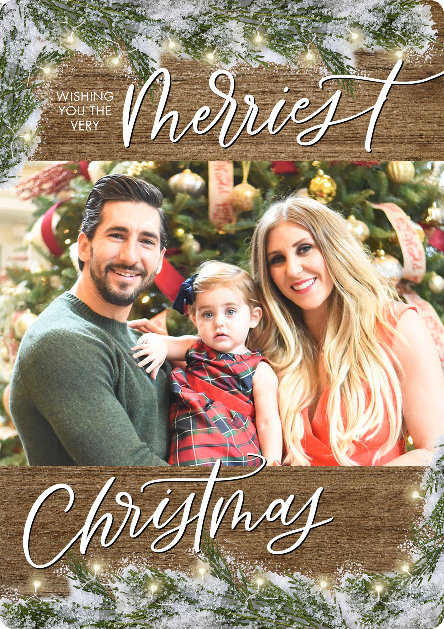 Christmas Woodgrain Greenery Premium Double Sided Photo Card in Brown, 5x7, Portrait