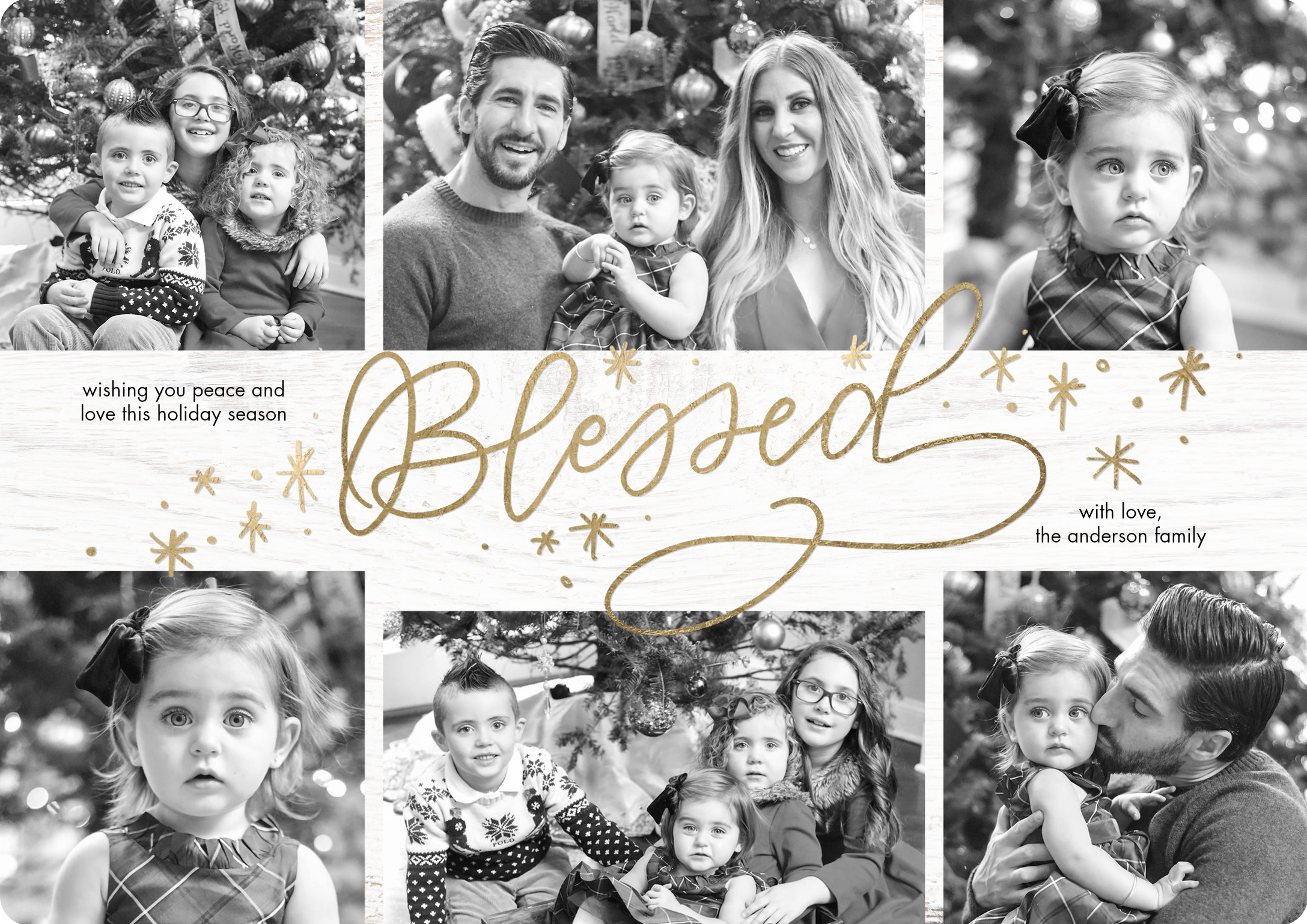Christmas Blessed Stars Premium Double Sided Photo Card in White, 5x7, Landscape