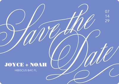 Elegant Blue Calligraphy Save the Date Photo Card, 5x7