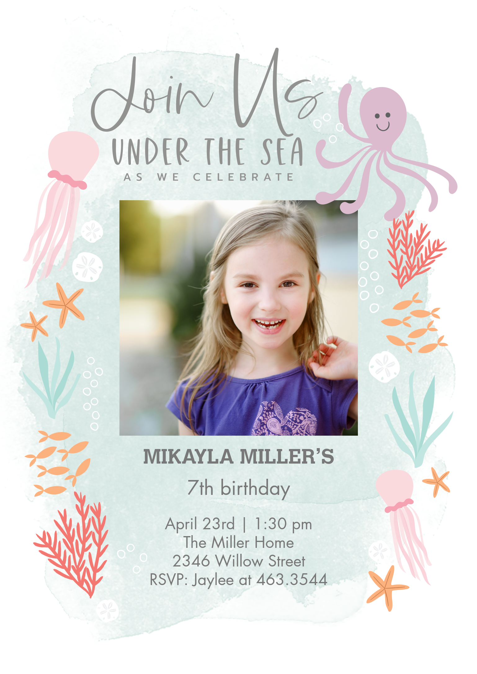 Under The Sea Single Sided Photo Card in Beige, 5x7, Vertical