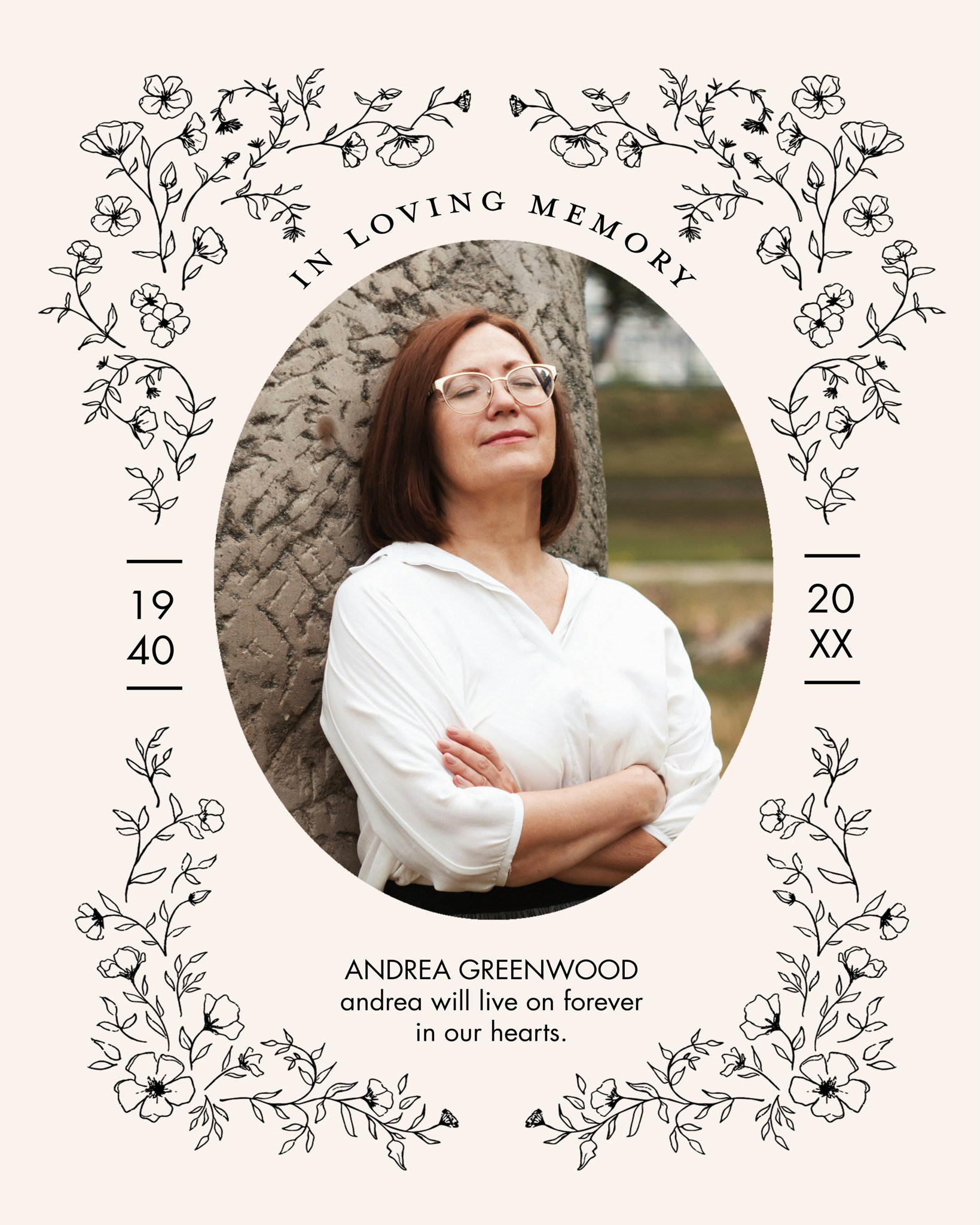 Poster Prints 11x14 Portrait Memorial Oval Customizable in Black, Portrait