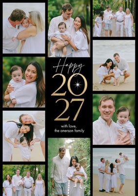 2027 New Year Modern Grid Photo Card, 5x7