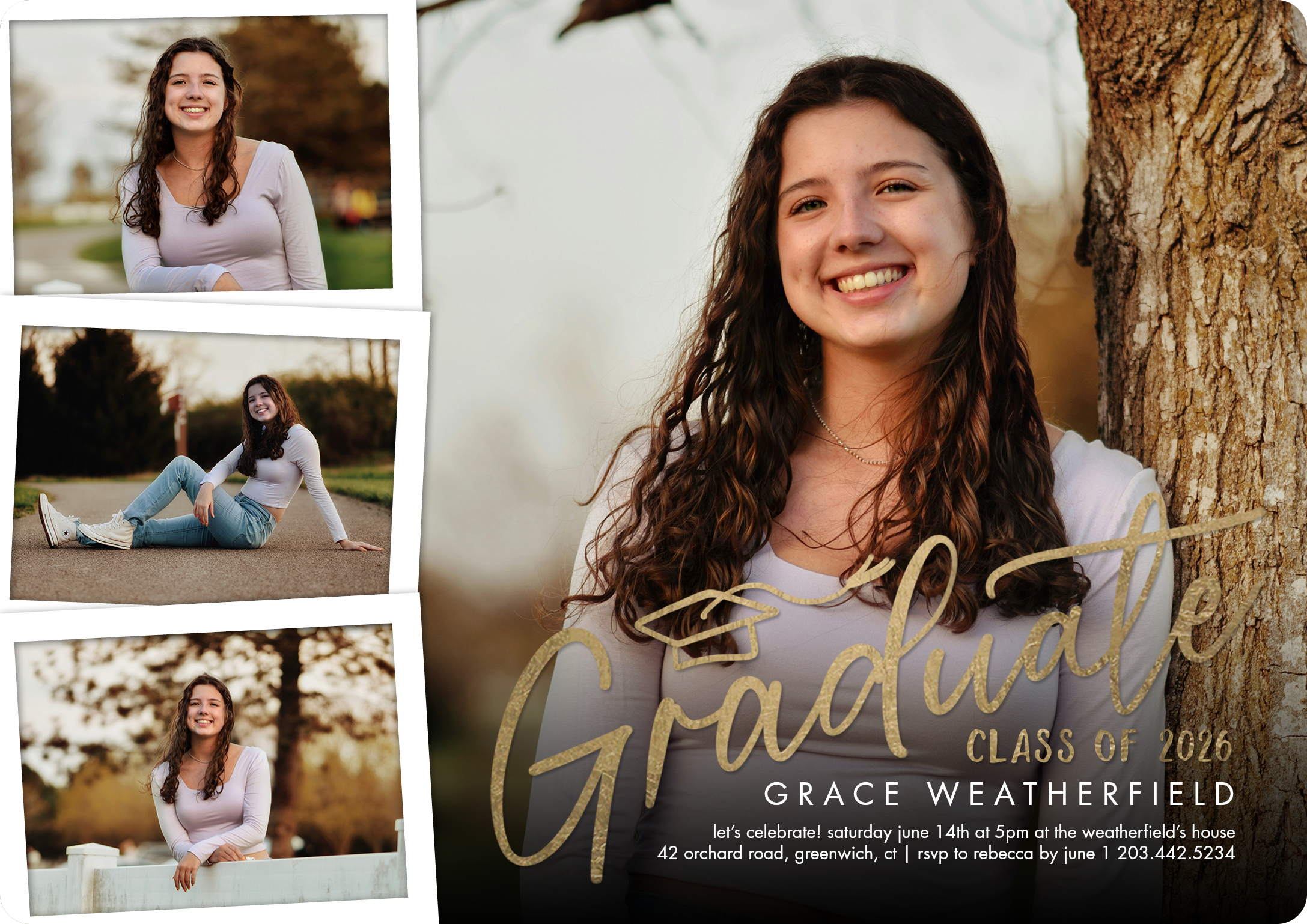 Graduate Handwritten 2026 Single Sided Photo Card in Gold, 5x7, Horizontal