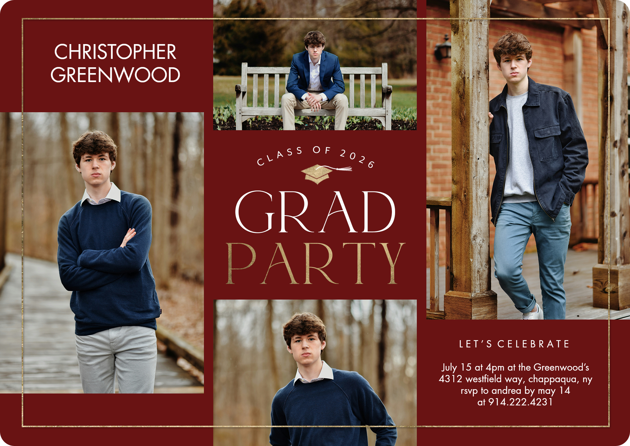 Grad Party 2026 Frame Single Sided Photo Card in Red, 5x7, Horizontal