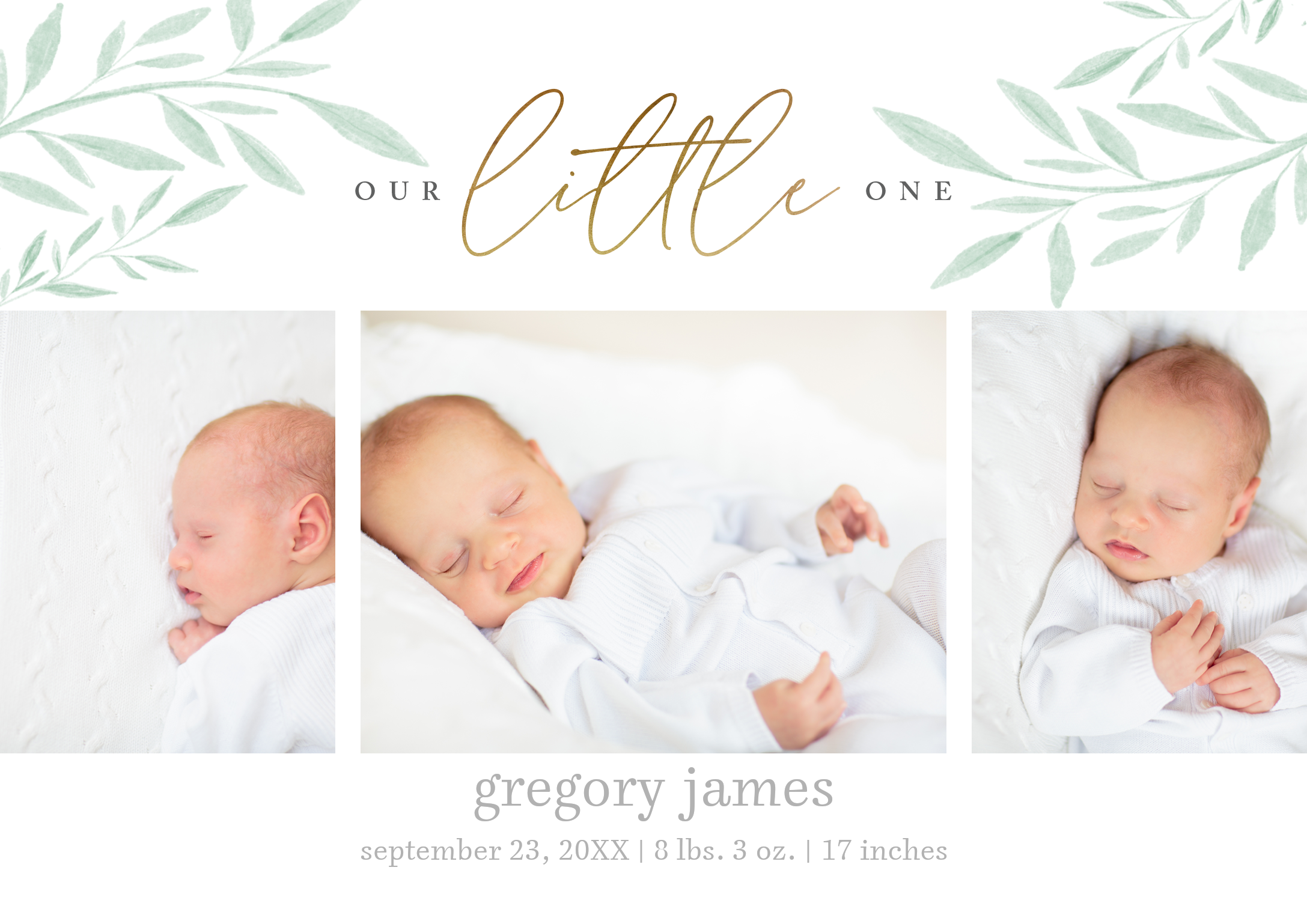 Our Little One Premium Double Sided Photo Card in White, 5x7, Horizontal