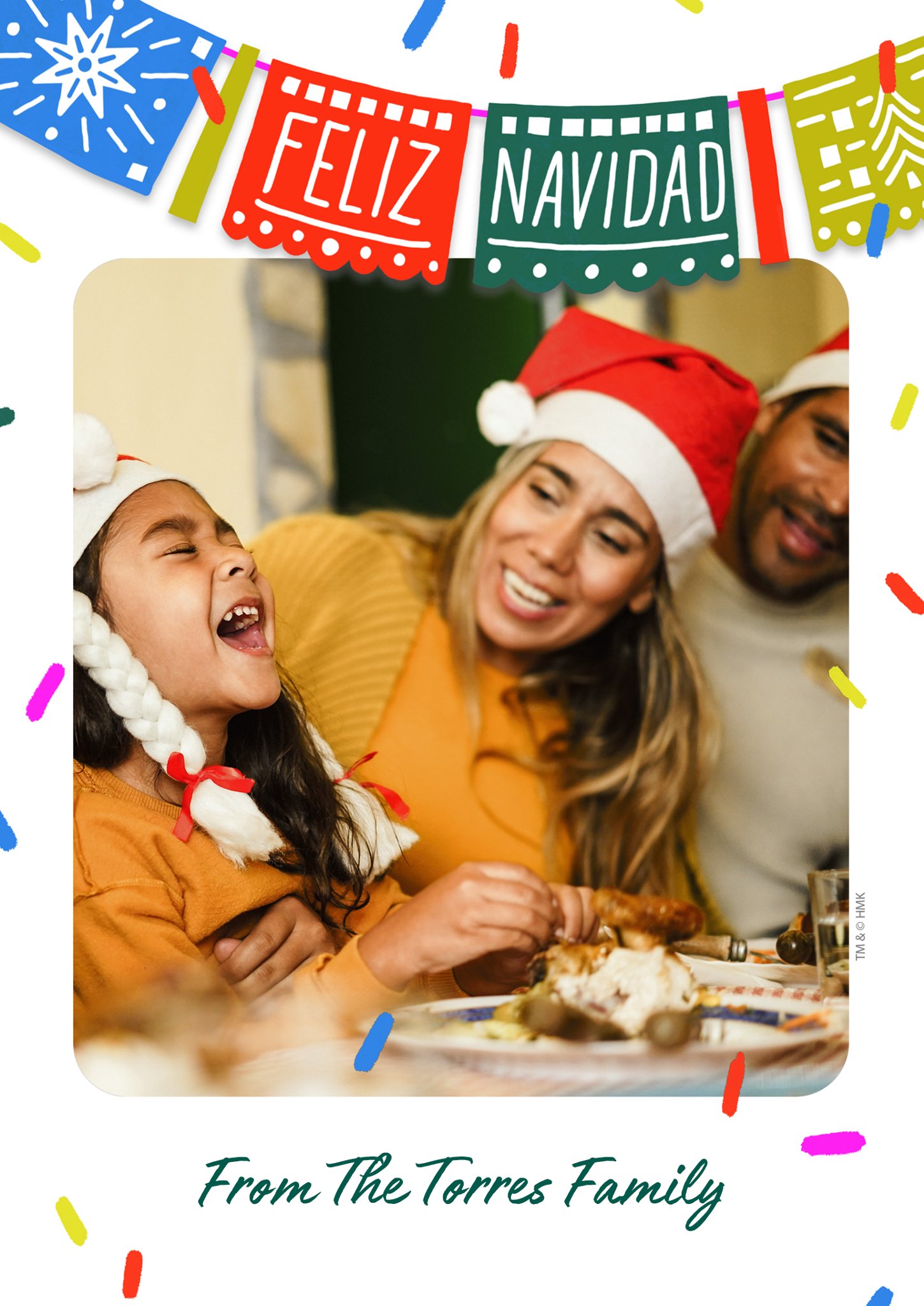 Feliz Navidad Garland Premium Double Sided Photo Card in White, 5x7, Vertical