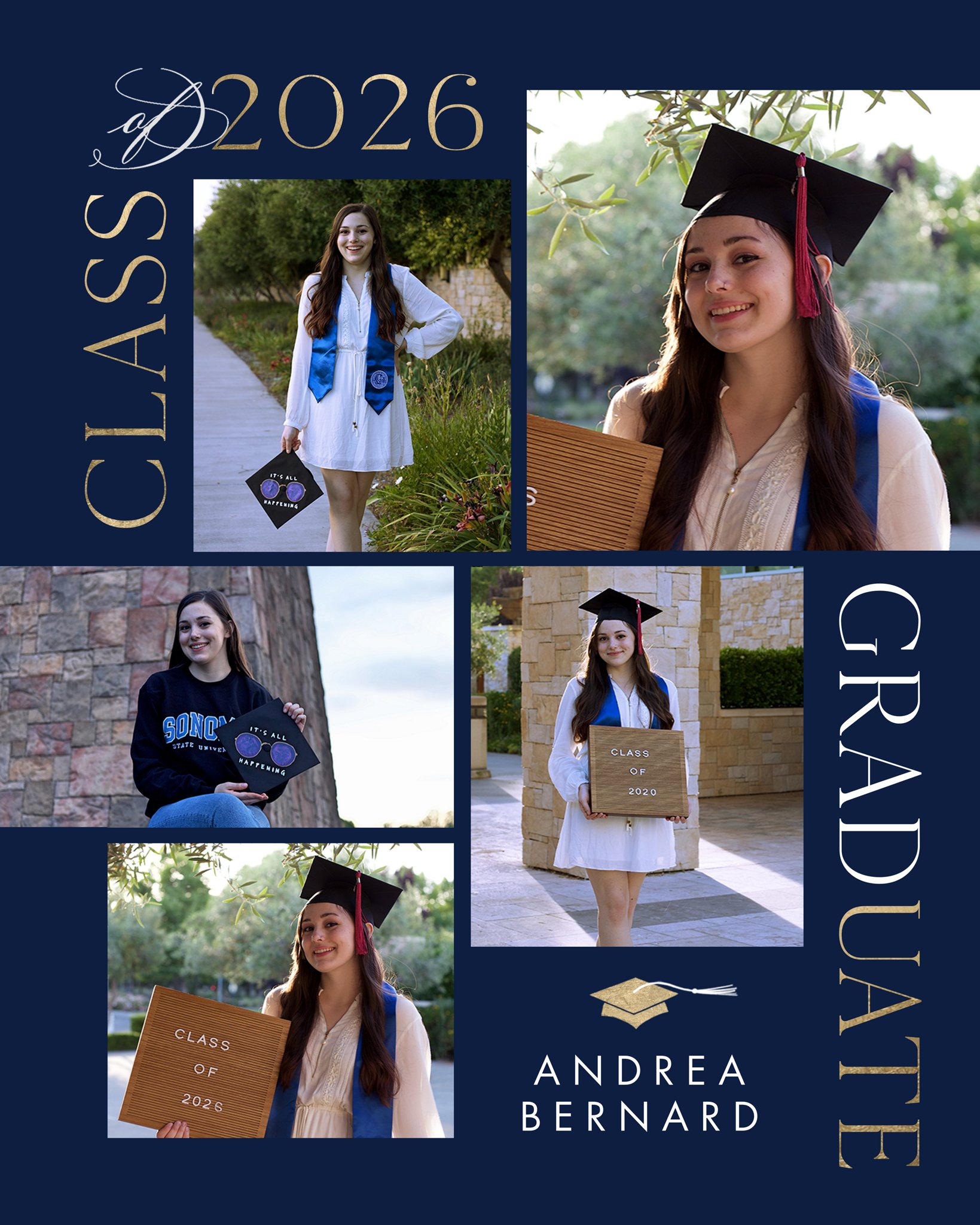 Poster Prints 11x14 Portrait Grad 2026 Gallery Customizable in Blue, Vertical