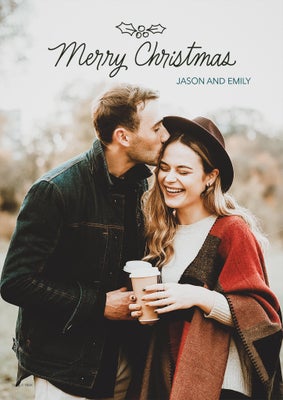 Simple Christmas Holly Photo Card, 5x7