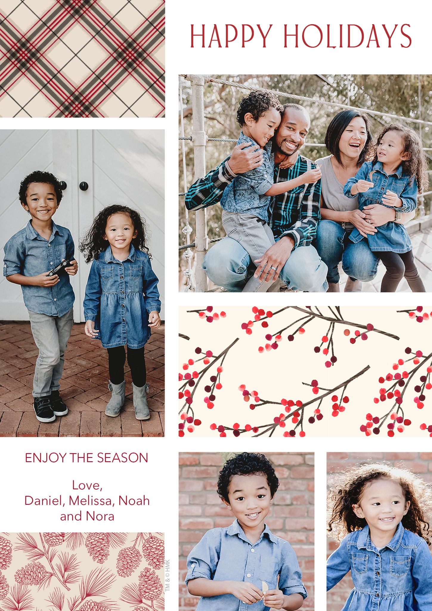 Timeless Patterns Collage Premium Double Sided Photo Card in Red, 5x7, Vertical