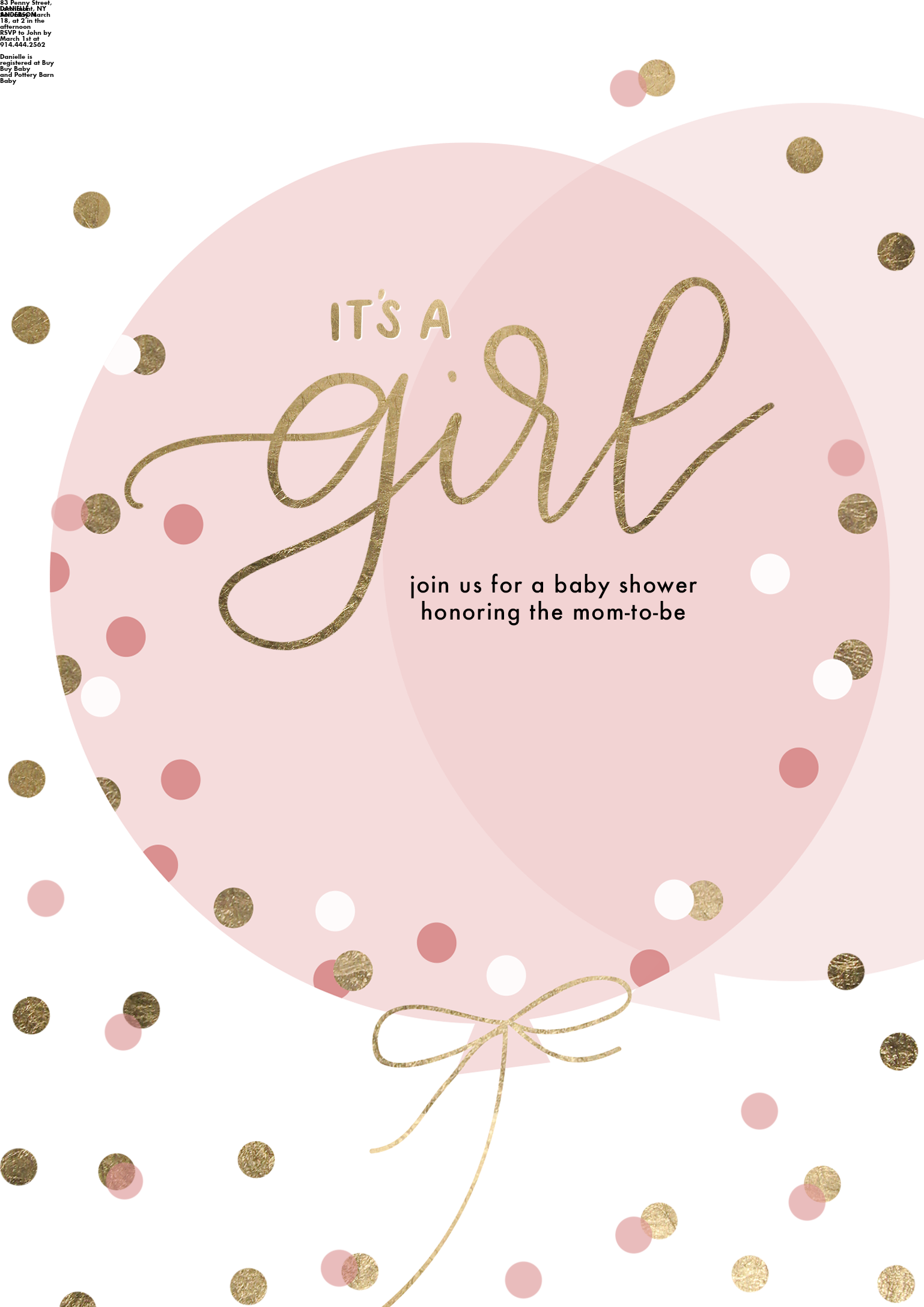 Baby Shower Balloon Premium Double Sided Photo Card in Pink, 5x7, Portrait