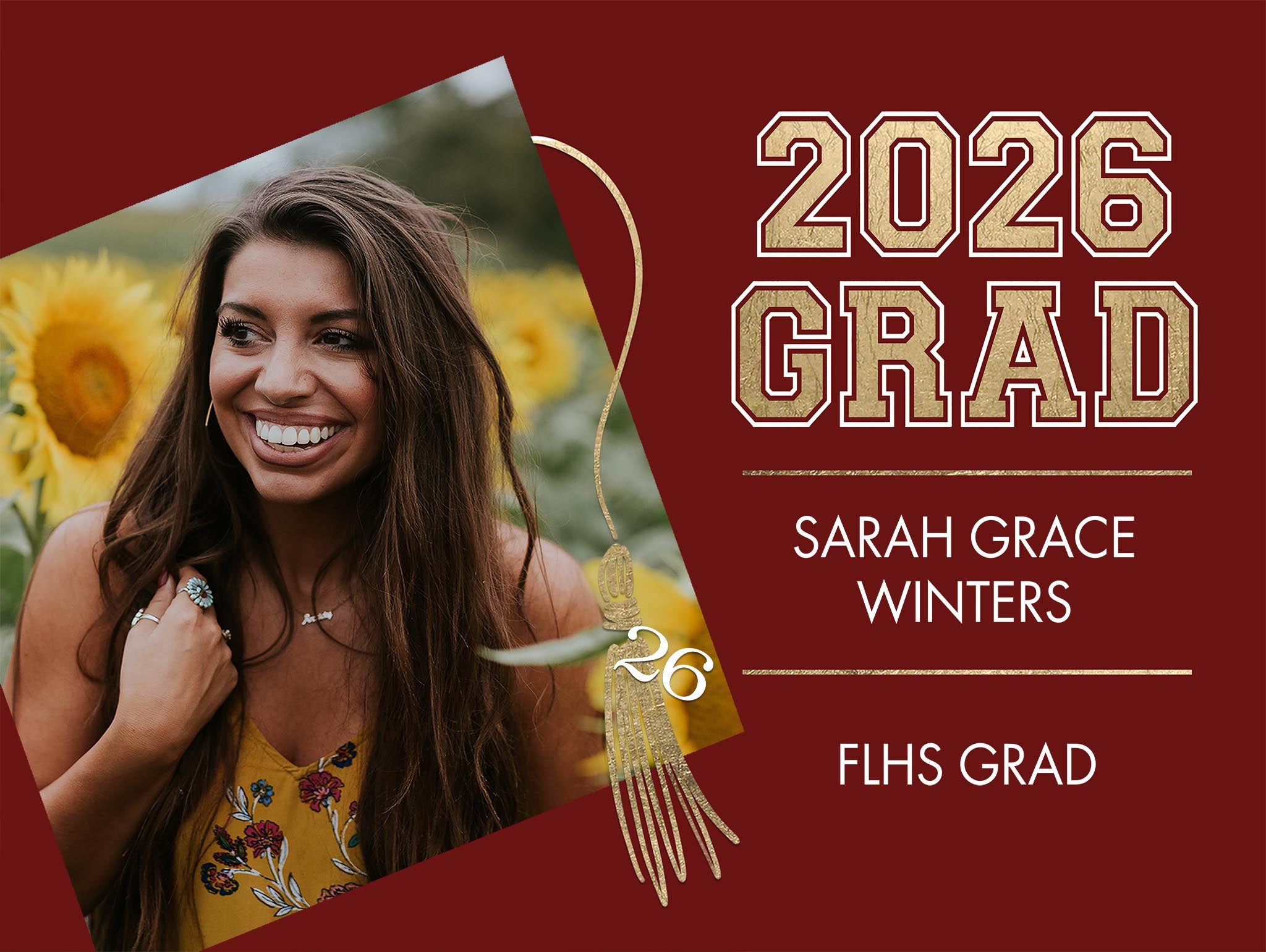 Simple Grad 2026 Hat Yard Sign, Double Sided in Red, 18x24, Landscape