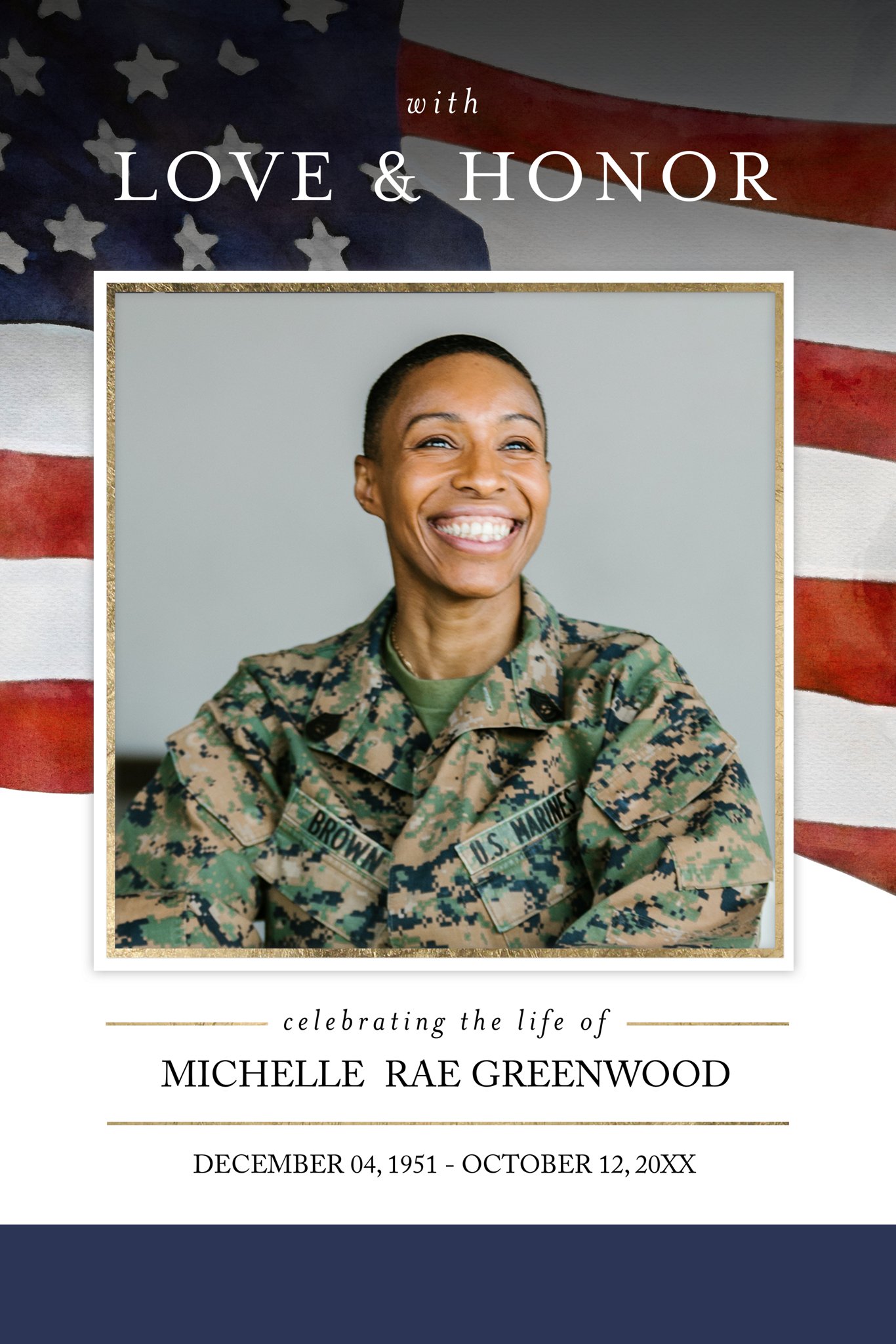 Poster Prints 12x18 Portrait Memorial Flag Customizable in Blue, Portrait
