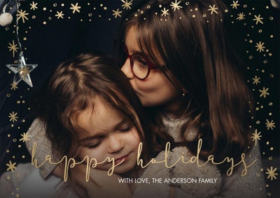 Holiday Script Gold Stars Photo Card, 5x7