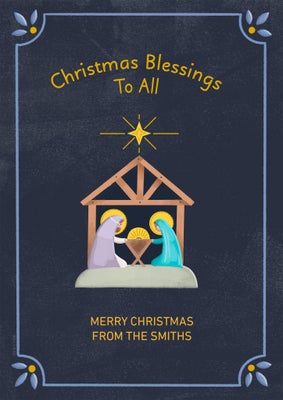Gold Blessings Nativity Photo Card, 5x7