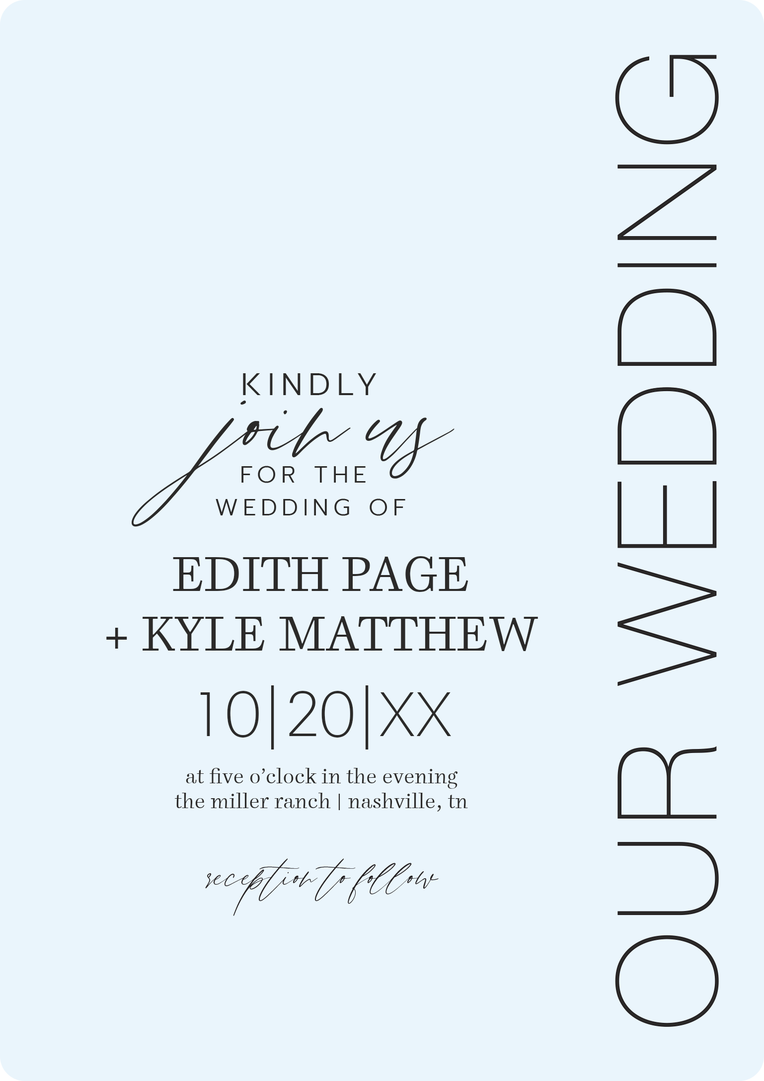 Cursive Style Premium Double Sided Photo Card in Blue, 5x7, Vertical