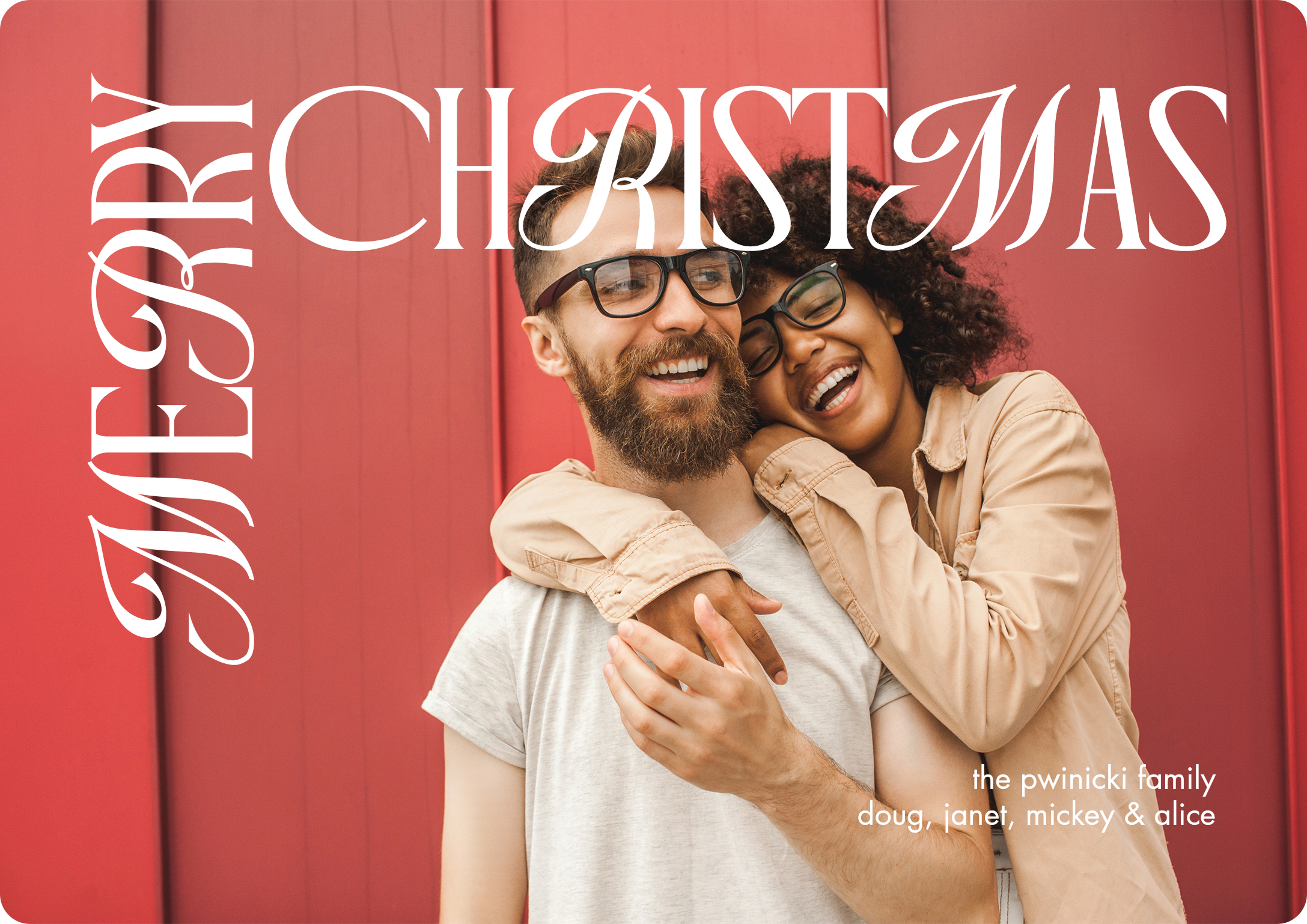 Mixed Type Christmas Premium Double Sided Photo Card in White, 5x7, Horizontal
