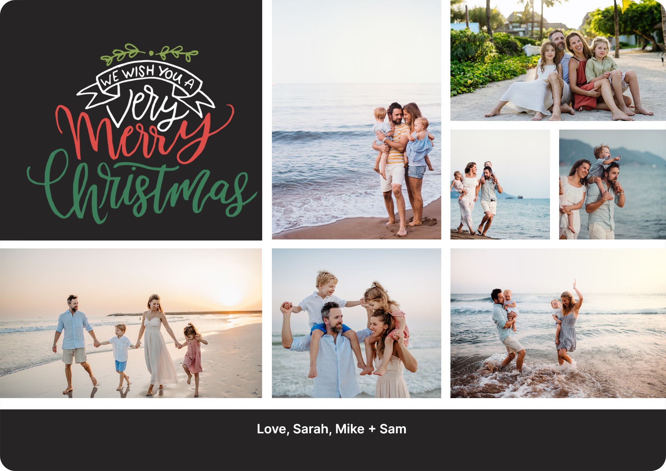 Christmas Collage Premium Double Sided Photo Card in Black, 5x7, Horizontal
