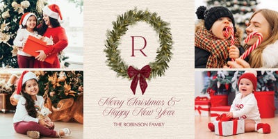 Monogram Wreath Photo Card, Square, 4x8