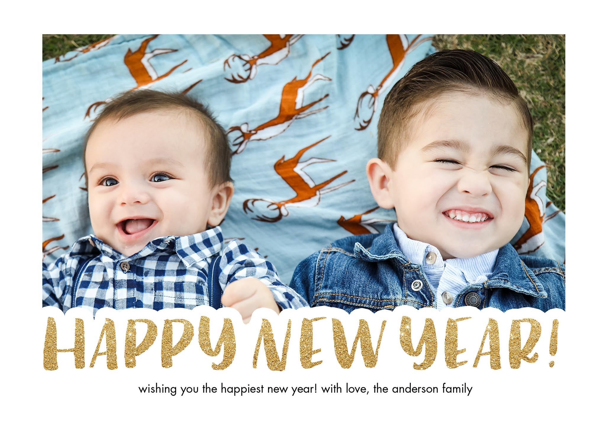 New Year Collage Single Sided Photo Card in Gold, 5x7, Landscape