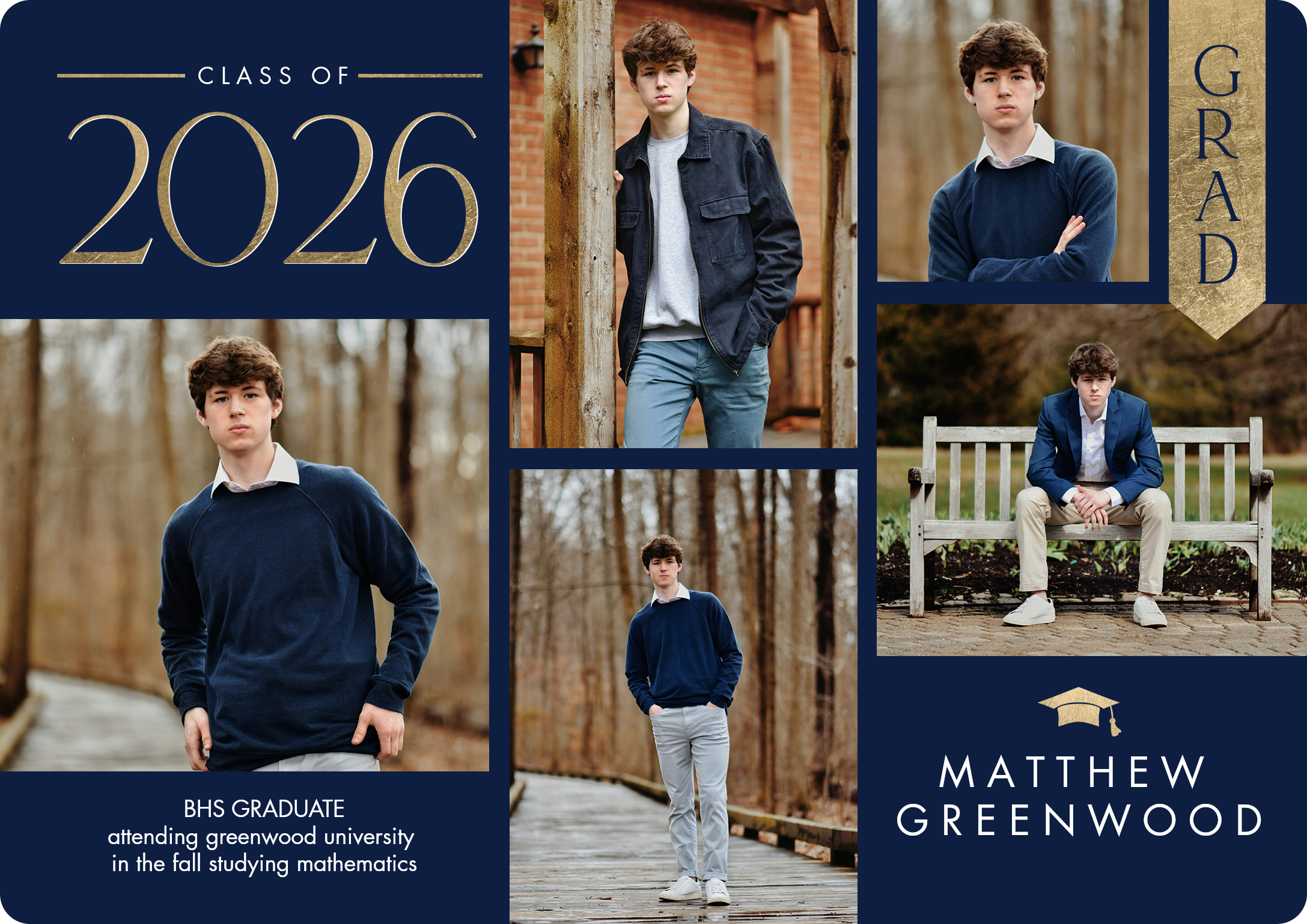 Class 2026 Grad Banner Premium Double Sided Photo Card in Blue, 5x7, Horizontal