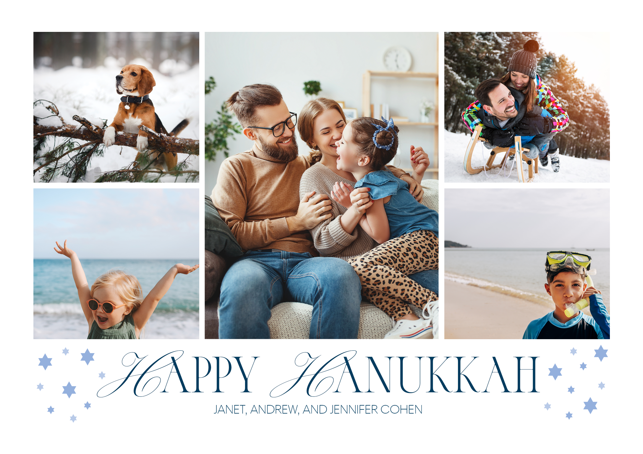 Hanukkah Collage Premium Double Sided Photo Card in White, 5x7, Horizontal